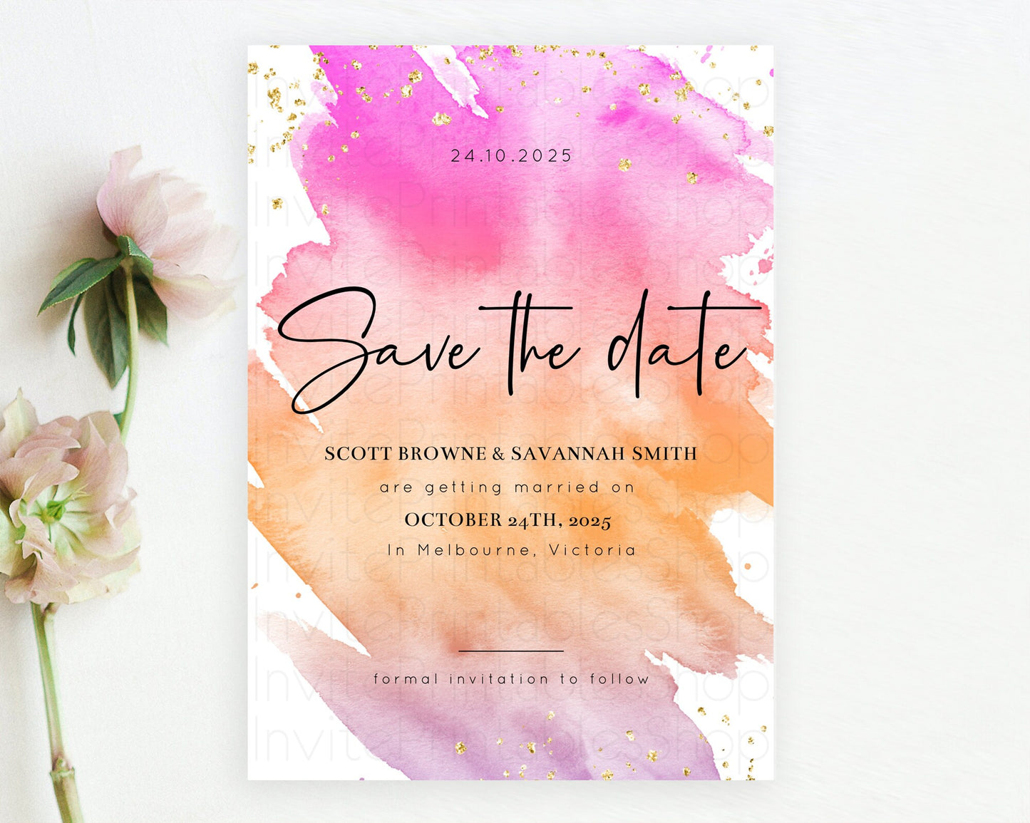 Pastel Save The Date Template Pastel Ombre Rainbow Watercolor Colorful Party For Birthday Baptism Baby Shower Wedding Bridal Shower D10488