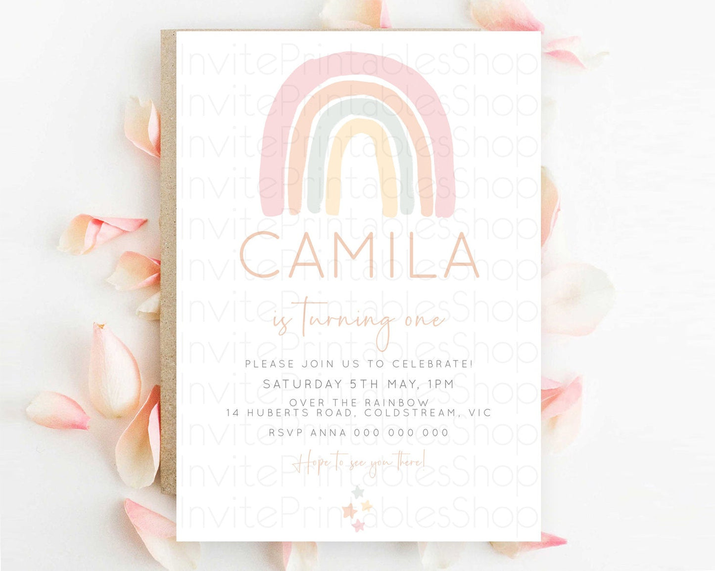 Pastel Rainbow Birthday Invitation Pastel Rainbow Invitation Rainbow Invitation Pastel Invitation Boho Rainbow 1st First Birthday D10162