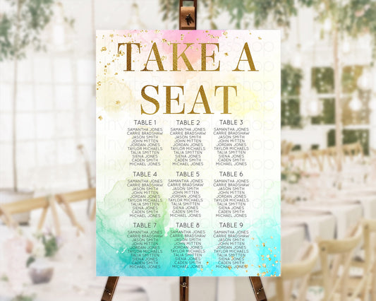 Editable Rainbow Seating Chart Pastel Seating Chart Colorful Pastel Watercol
