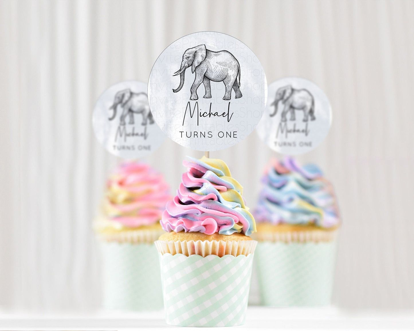Elephant Cupcake Toppers Elephant Cupcake Elephant Party Safari Adventure Elephant Cupcake Topper Elephant Decor Zoo Fern Palm Leaf D10811