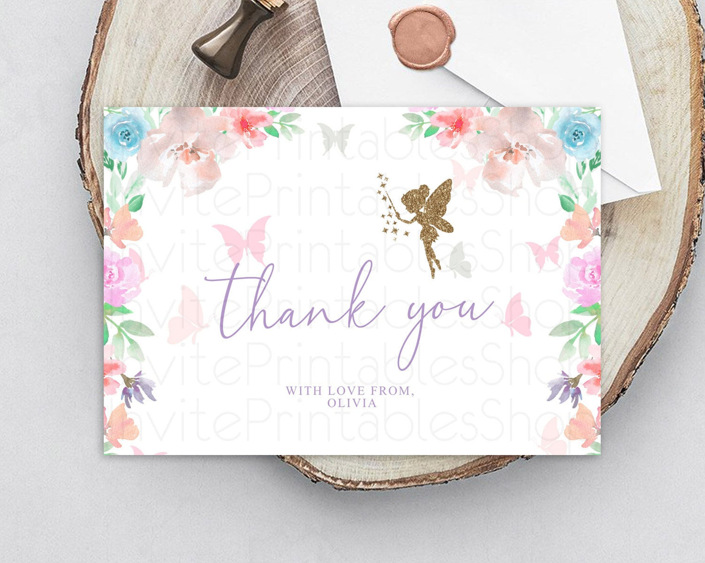 Fairy Thank You Fairy Thank You Card Enchanted Garden Pastel Butterfly Birthday Thank You Floral Secret Garden Teacher Thank You D10126