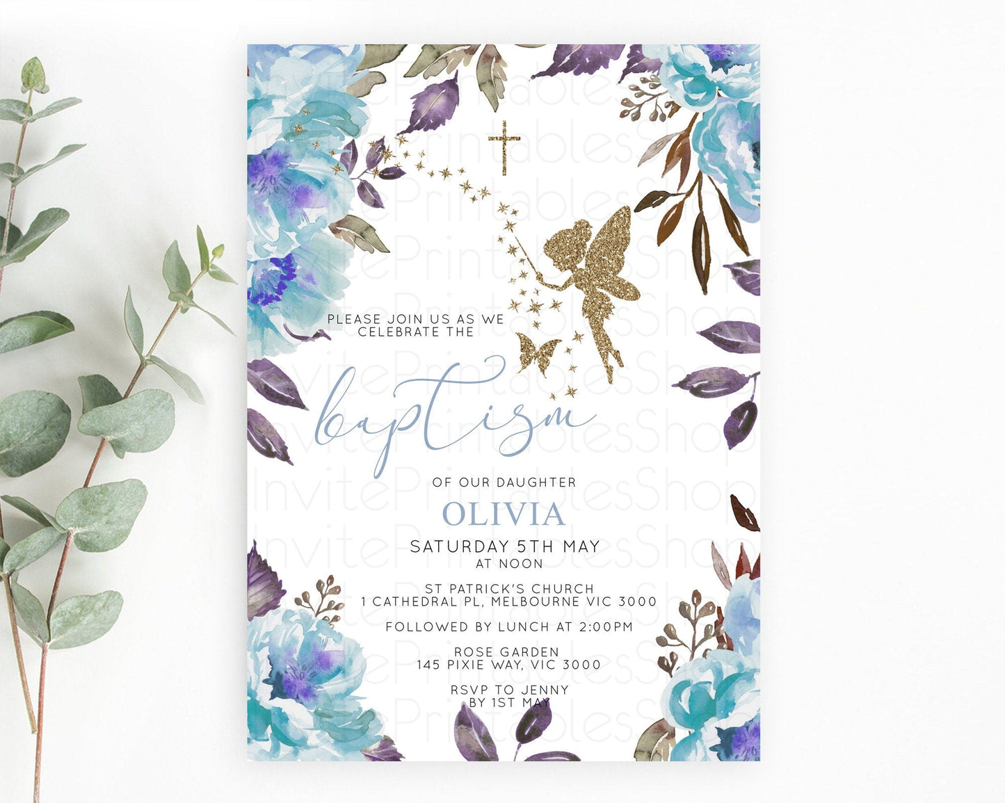 Fairy Baptism Invitation Fairy Baptism 1st Birthday Invitation Enchanted Secret Garden Christening Invite Pastel Floral Butterfly D10728