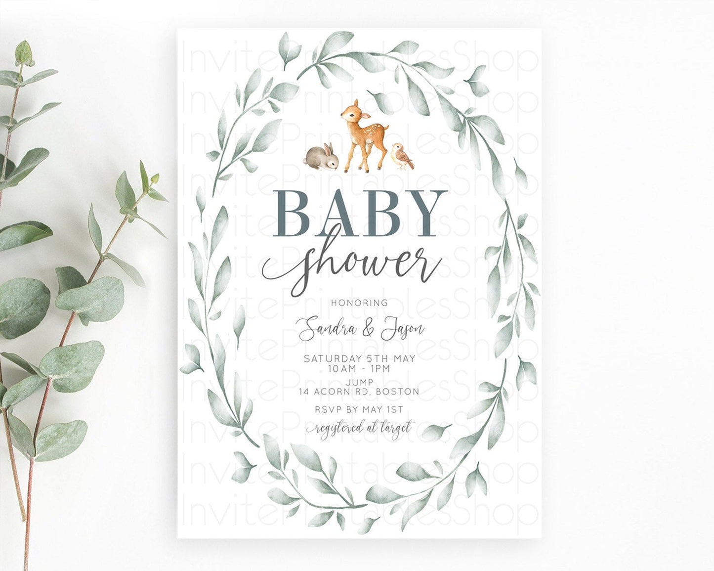 Fawn Baby Shower Invitation Deer Baby Shower Invites Enchanted Forest Theme Butterfly Pastel Flowers Whimsical Baby Shower D10872