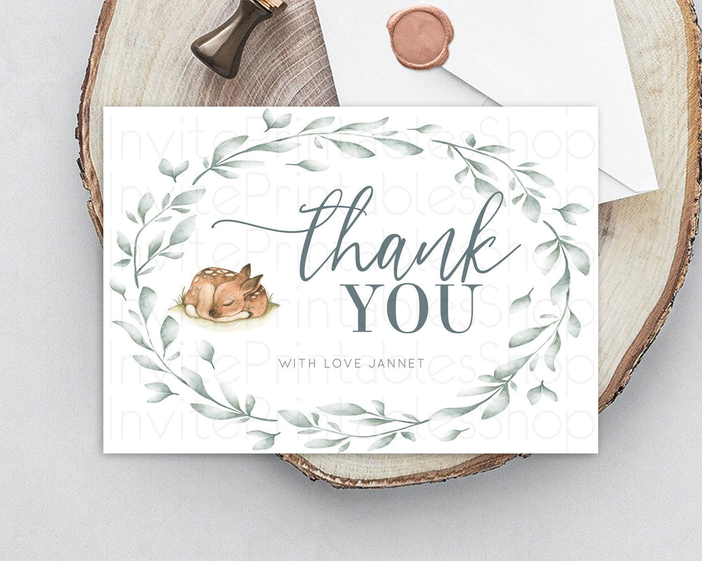 Fawn Thank You Deer Thank You Card Pastel Floral Deer Birthday Thank You Card Enchanted Forest Butterfly Deer Teacher Thank You Card D10935