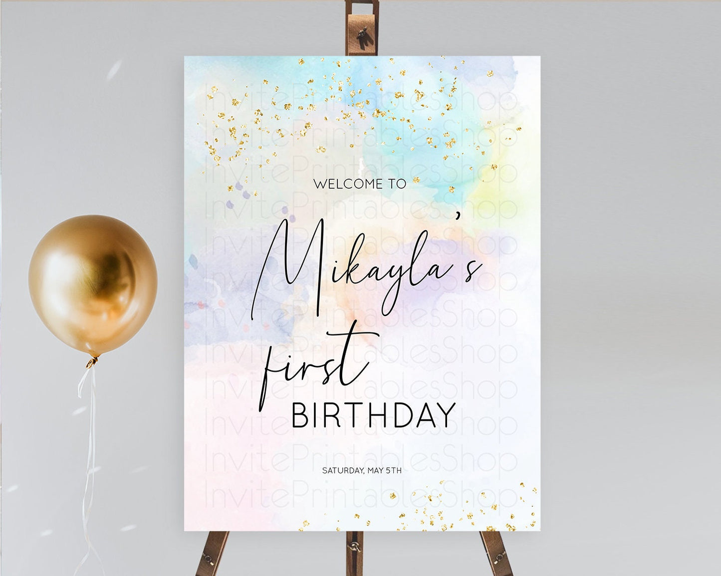 Pastel Welcome Sign Pastel Rainbow Welcome Sign Colorful Rainbow Confetti Watercolor Glitter Pastel First Birthday Welcome Sign D10769