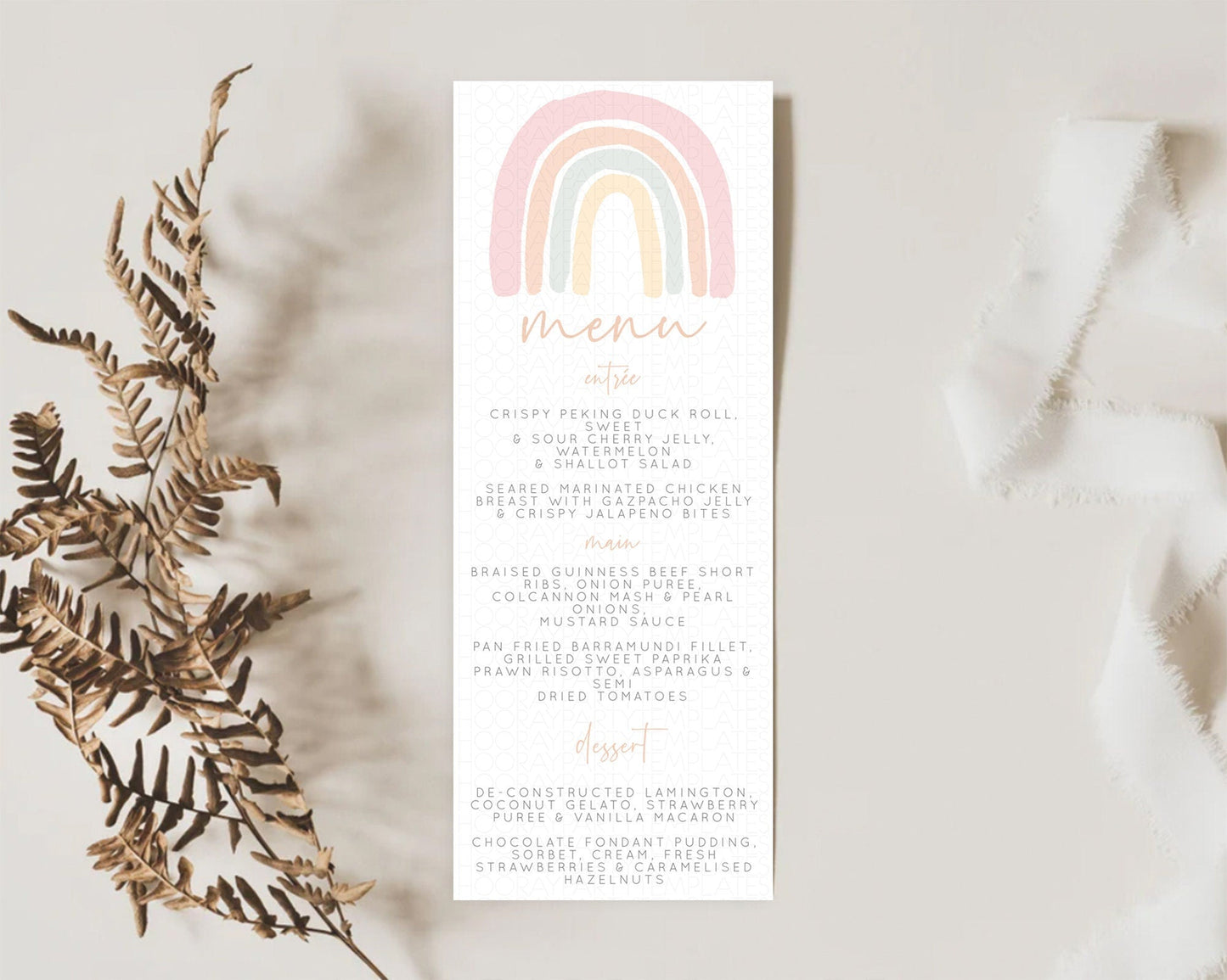 Pastel Rainbow Menu Boho Rainbow Menu Template Rainbow Boho Table Decor Pastel Rainbow Dinner Dessert Menu Rainbow Party Food Menu D10162