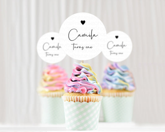Editable White Black Cupcake Toppers White Minimalist Cupcake Toppers Plain