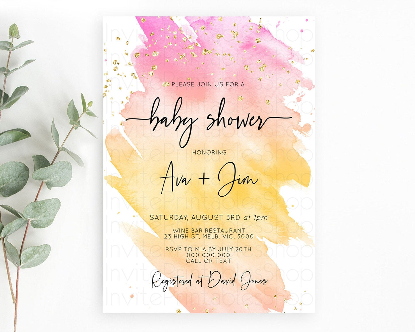 Pastel Baby Shower Invitation Rainbow Baby Shower Invitation Colorful Pastel Watercolor Invitation Gold Glitter Sprinkles Ombre D10527