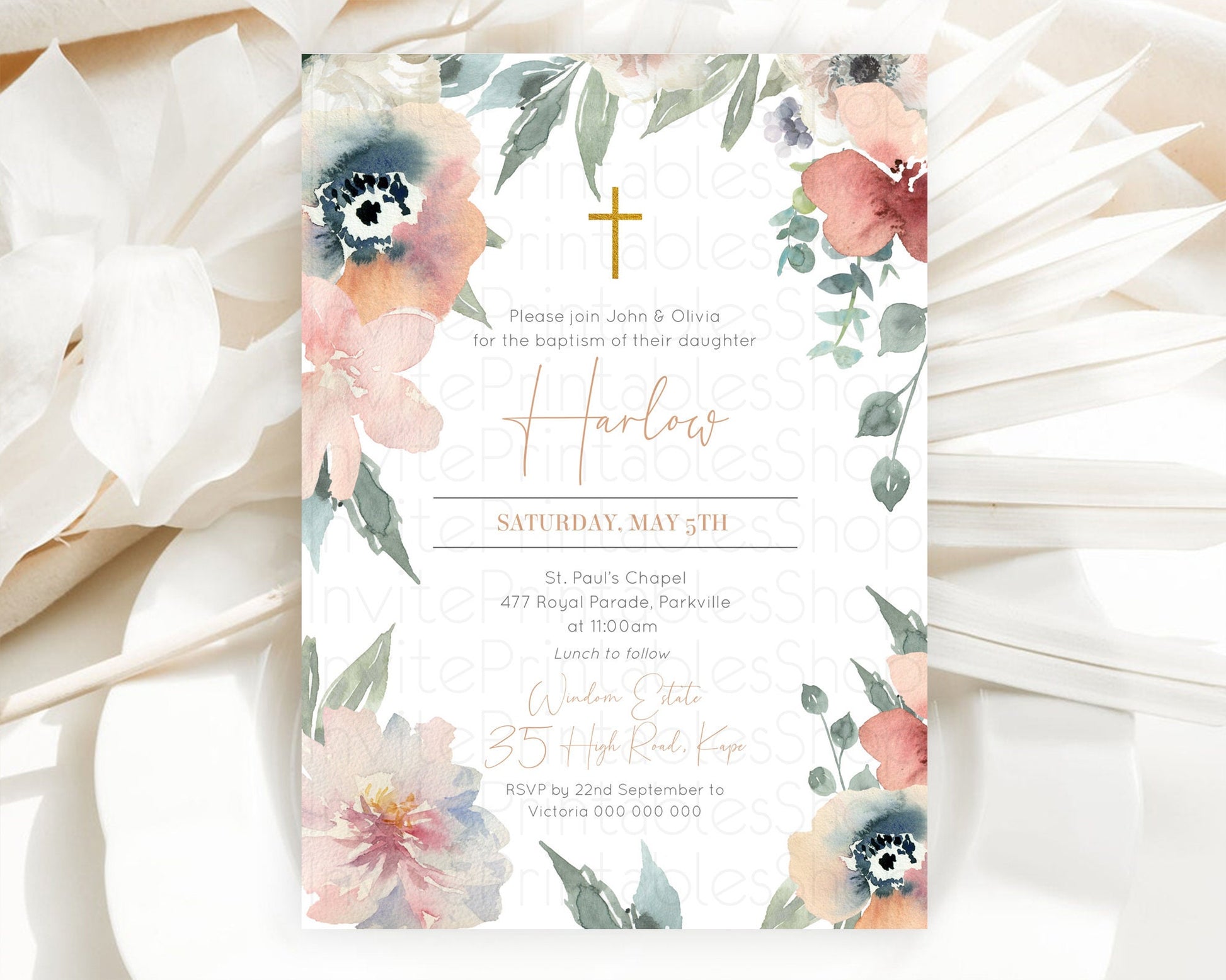Editable Secret Garden Baptism Invitation Wildflower Baptism Birthday Invite