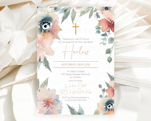 Editable Secret Garden Baptism Invitation Wildflower Baptism Birthday Invite
