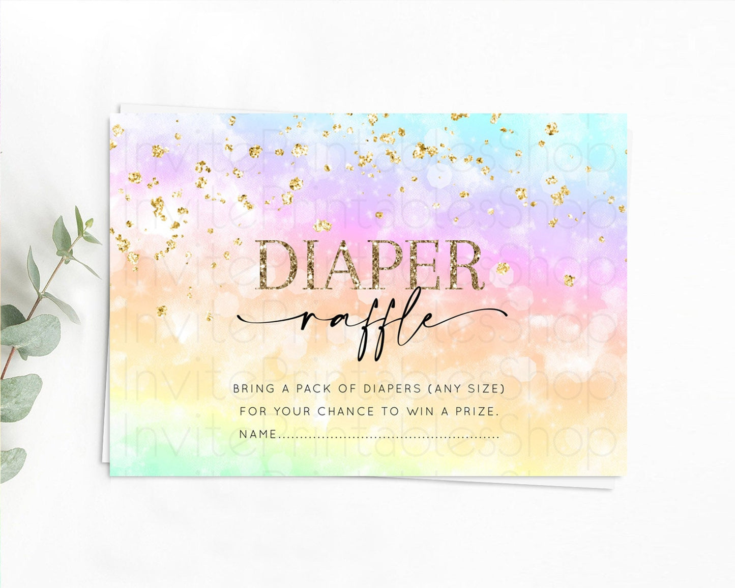 Pastel Diaper Raffle Card Pastel Rainbow Diaper Raffle Insert Colorful Ombre Watercolor Diaper Ticket Confetti Glitter Raffle Game D10647