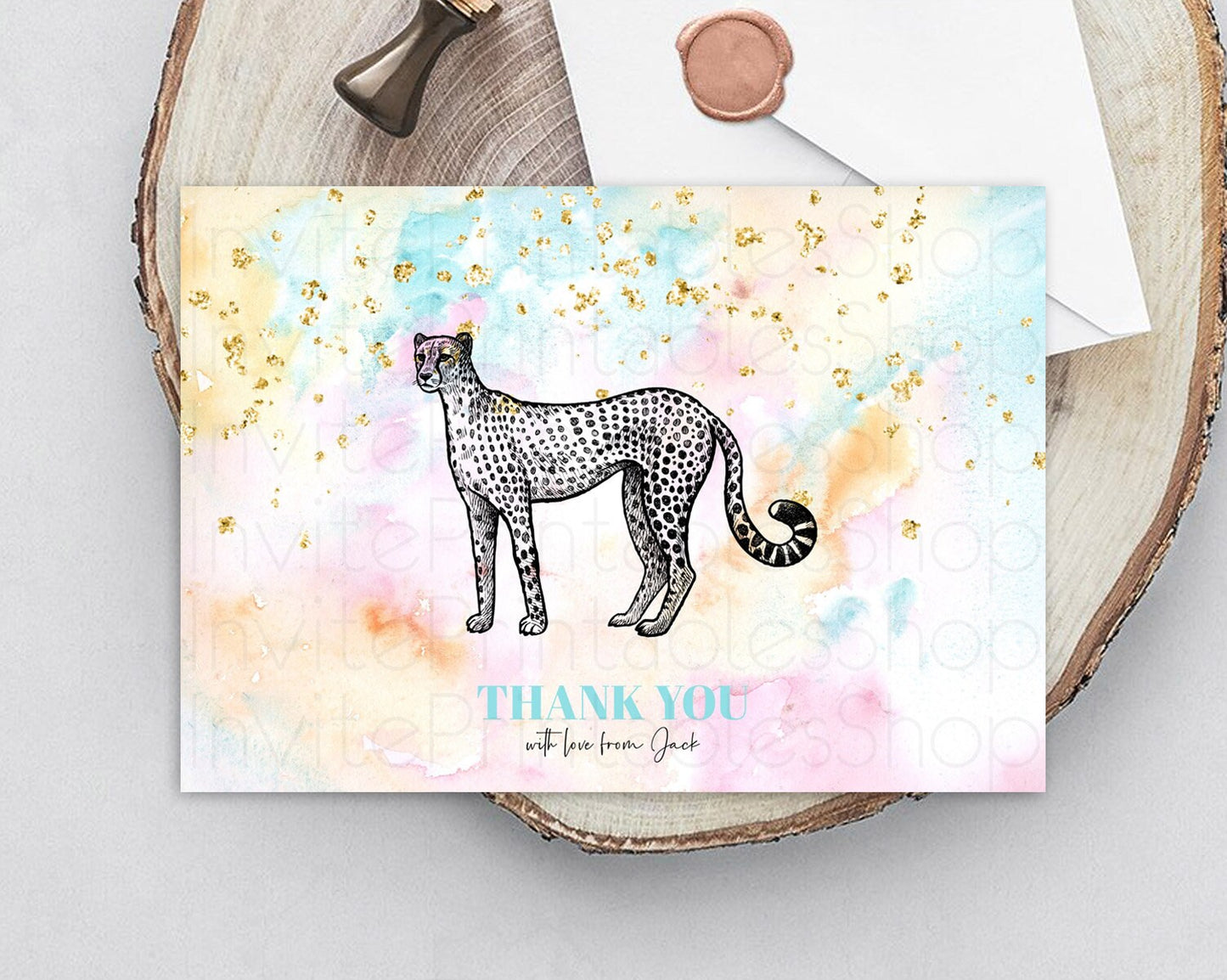 Pastel Cheetah Thank You Rainbow Cheetah Thank You Card Colorful Rainbow Birthday Thank You Pastel Teacher Thank You Card Template D10289