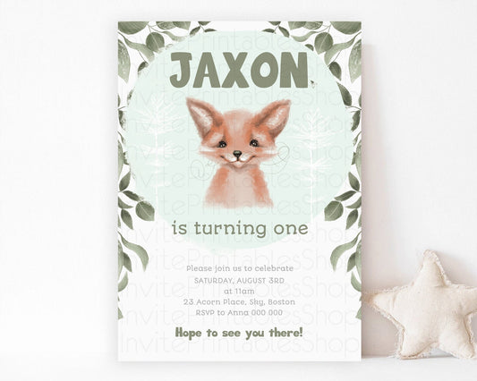 Editable Fox Birthday Invitation Fox Invite Mr. Fox Birthday Green Fox Party
