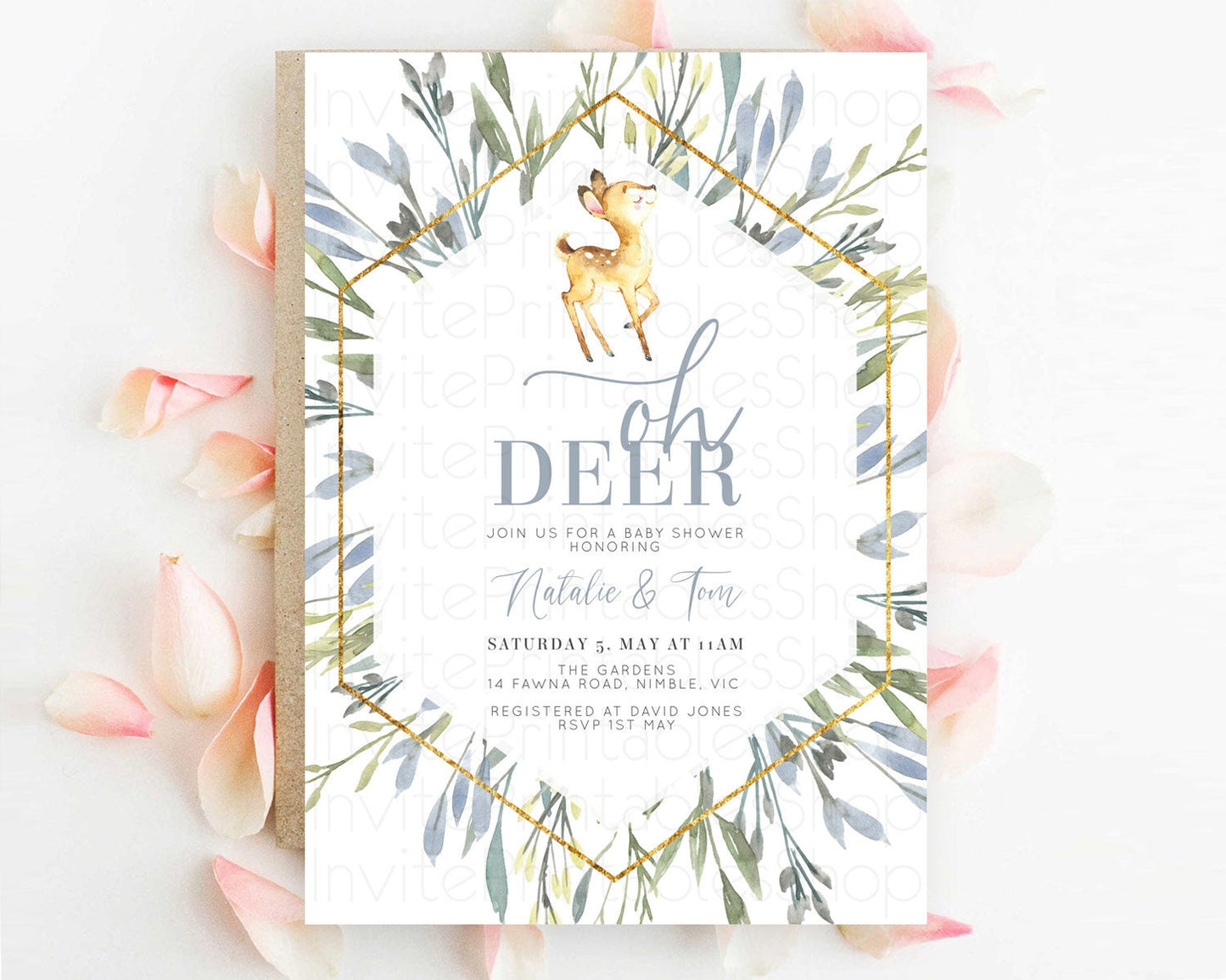 Fawn Baby Shower Invitation Deer Baby Shower Invites Enchanted Forest Theme Butterfly Pastel Flowers Whimsical Baby Shower D10400