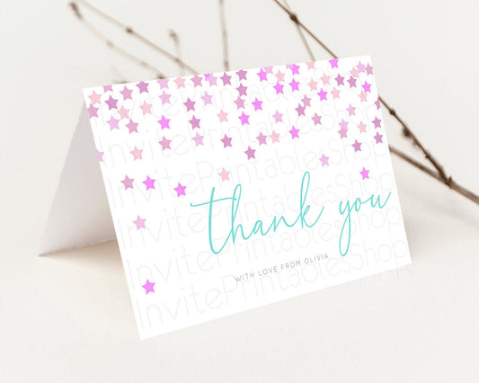 Star Thank You Card Pastel Stars Thank You Shooting Star Rainbow Colorful Confetti Twinkle Little Star Birthday Teacher Thank You D10403