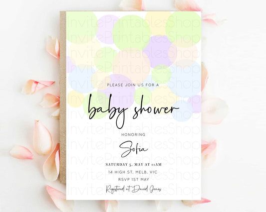 Editable Pastel Rainbow Baby Shower Invitation Pastel Confetti Invitation Sp