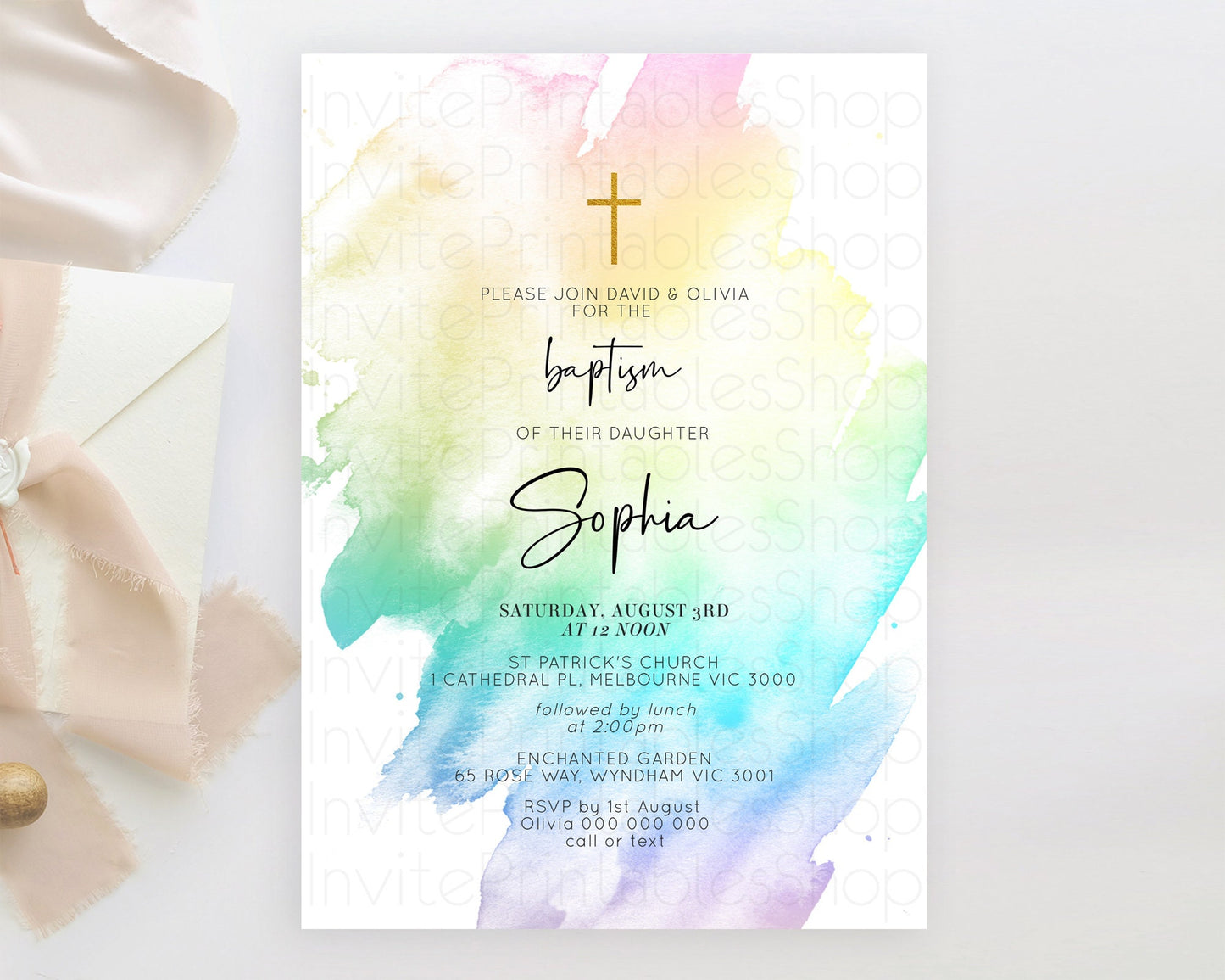 Editable Pastel Baptism Invitation Pastel Colors Watercolor Baptism 1st Birt
