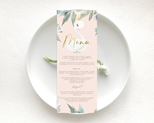 Editable Swan Menu Swan Princess Ballet Menu Template Enchanted Swan Lake Ta