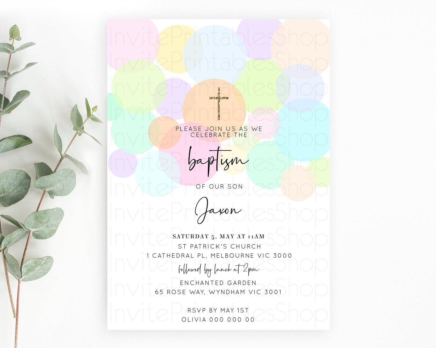 Pastel Baptism Invitation Pastel Confetti Baptism 1st Birthday Invitation Colorful Rainbow Confetti Bubbles Christening Invitation D10226