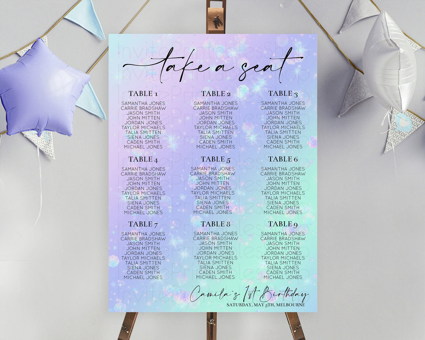 Rainbow Seating Chart Pastel Seating Chart Iridescent Sprinkles Colorful Pastel Watercolor Seating Sign Ombre Pastel Take A Seat D10663