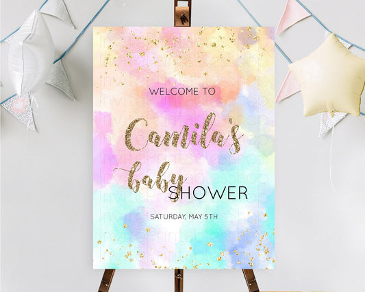 Pastel Baby Shower Welcome Sign Pastel Rainbow Welcome Sign Colorful Rainbow Confetti Watercolor Glitter Décor Pastel  Welcome Sign D10669