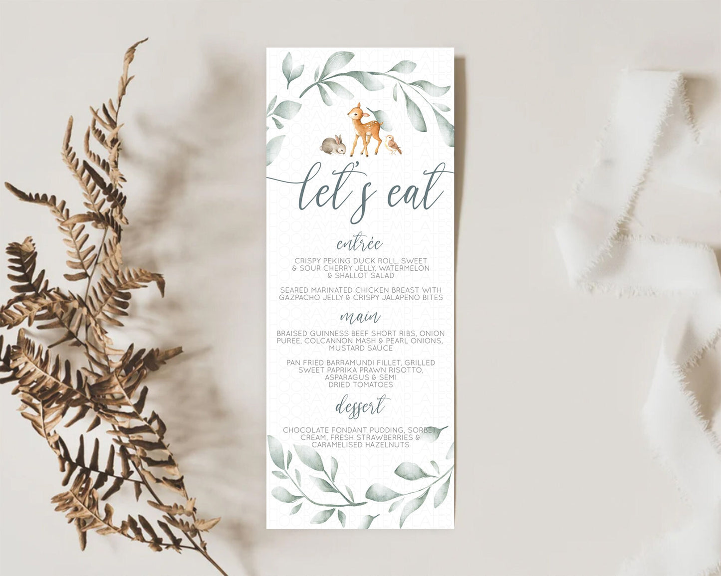 Fawn Menu Deer Menu Template Pastel Floral Deer Table Decor Enchanted Forest Butterfly Floral Dinner Dessert Menu Party Food Menu D10872