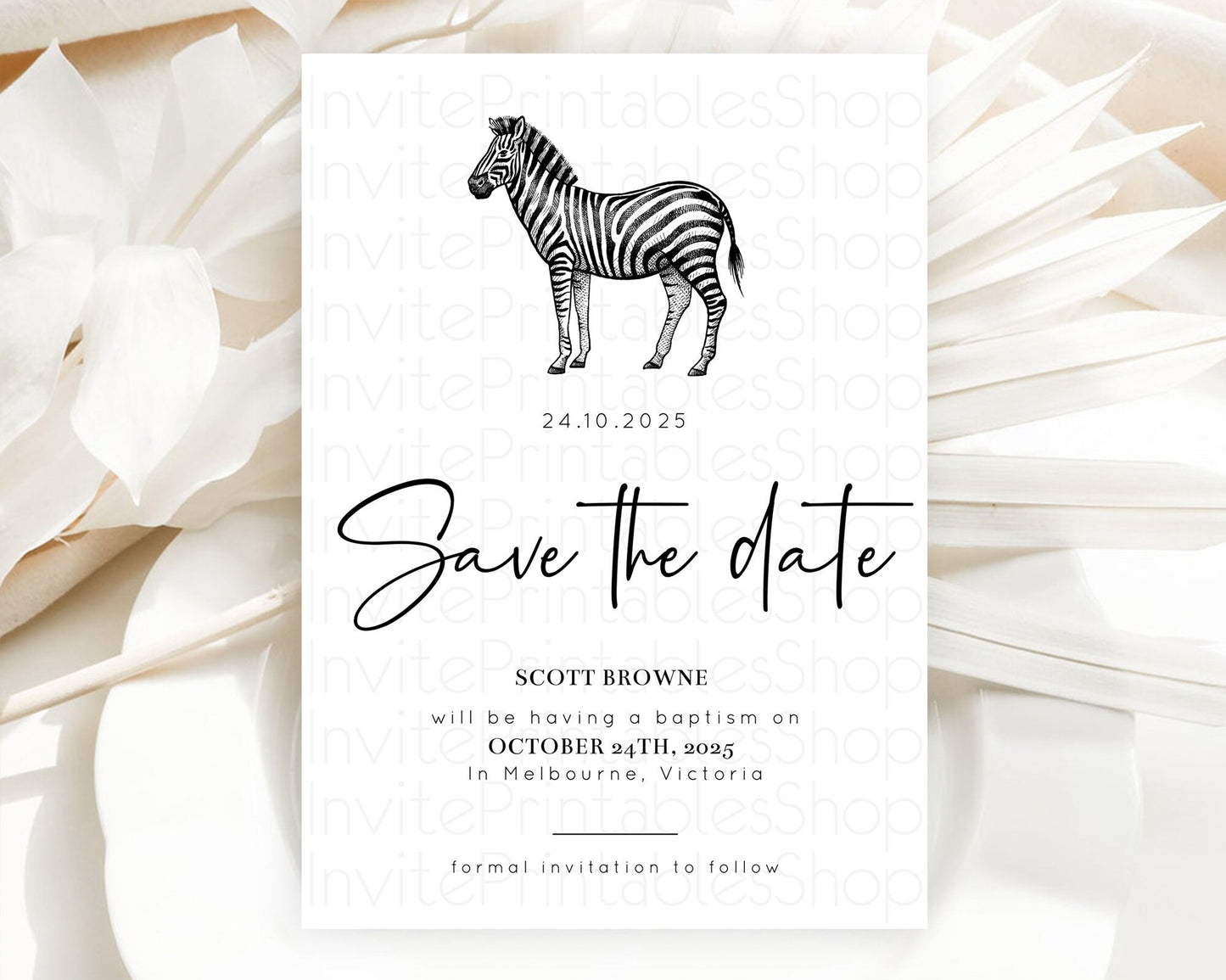 Zebra Save The Date Template Zebra Party Save The Date Safari Adventure Zebra Minimal Theme For 1st Birthday Baptism Baby Shower D10249