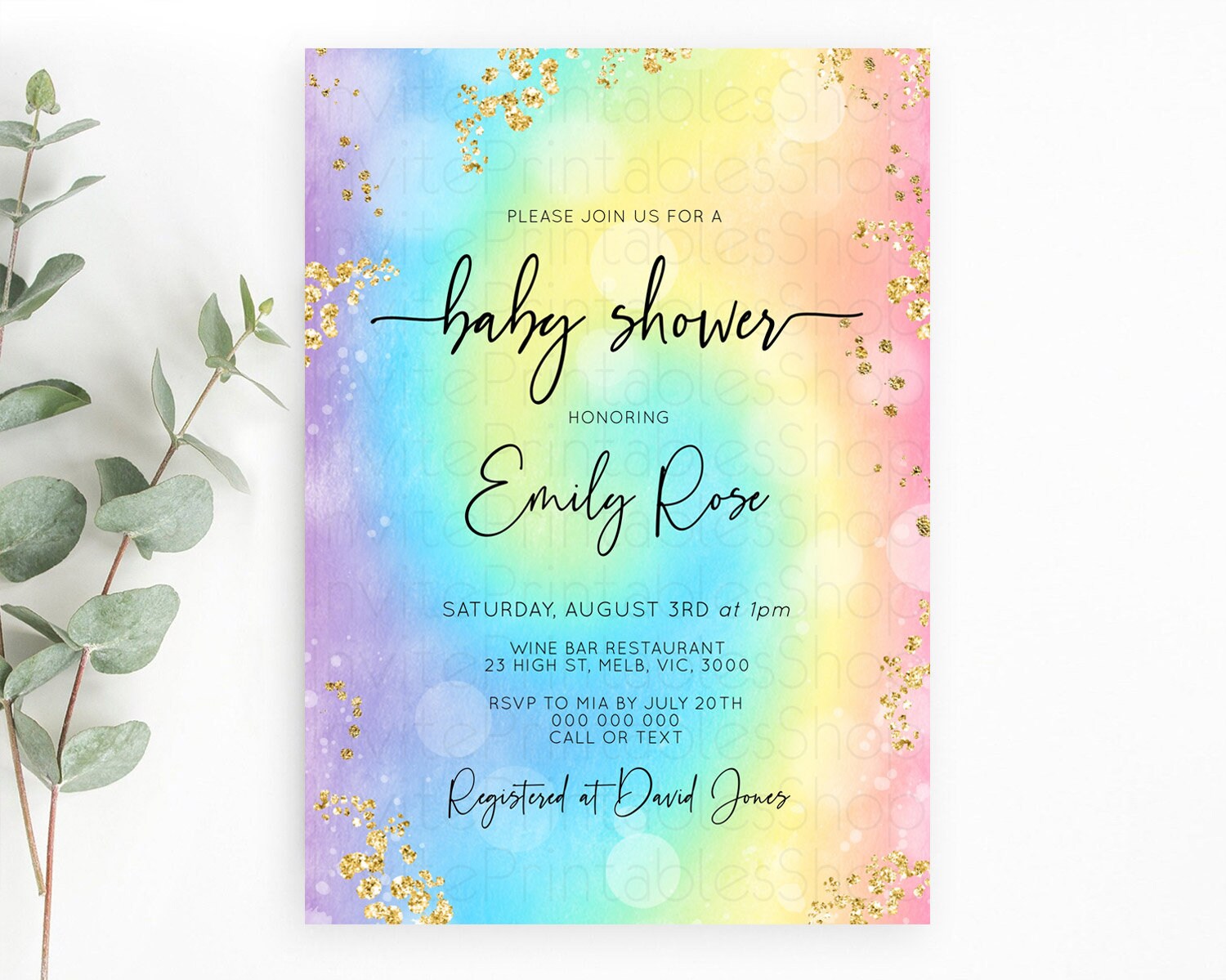 Editable Pastel Baby Shower Invitation Rainbow Baby Shower Invitation Colorf