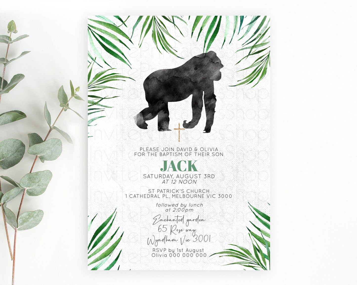 Gorilla Baptism Invitation Gorilla Baptism 1st Birthday Invitation Gorilla Jungle Adventure Christening Invitation Wild Zoo Theme D10840