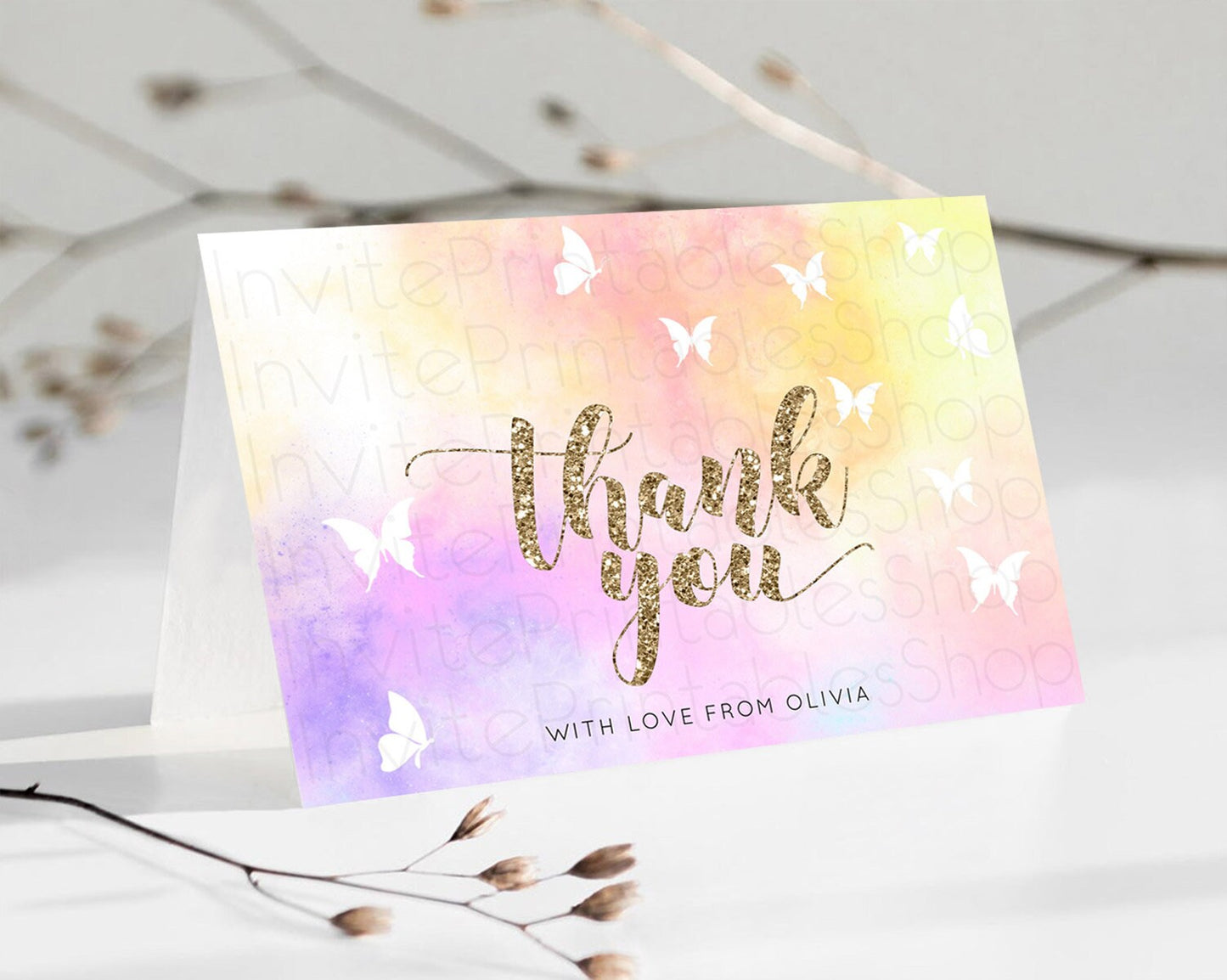 Pastel Thank You Rainbow Thank You Card Colorful Pastel Birthday Thank You Card Confetti Watercolor Pastel Teacher Thank You Cards D10435