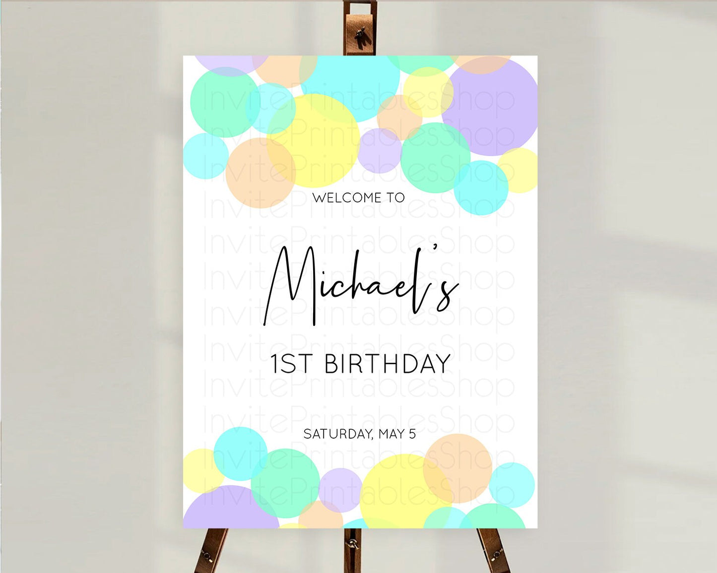 Rainbow Welcome Sign Pastel Welcome Board Pastel Rainbow Confetti Welcome Sign Colorful Bubbles Pastel First Birthday Welcome Sign D10412