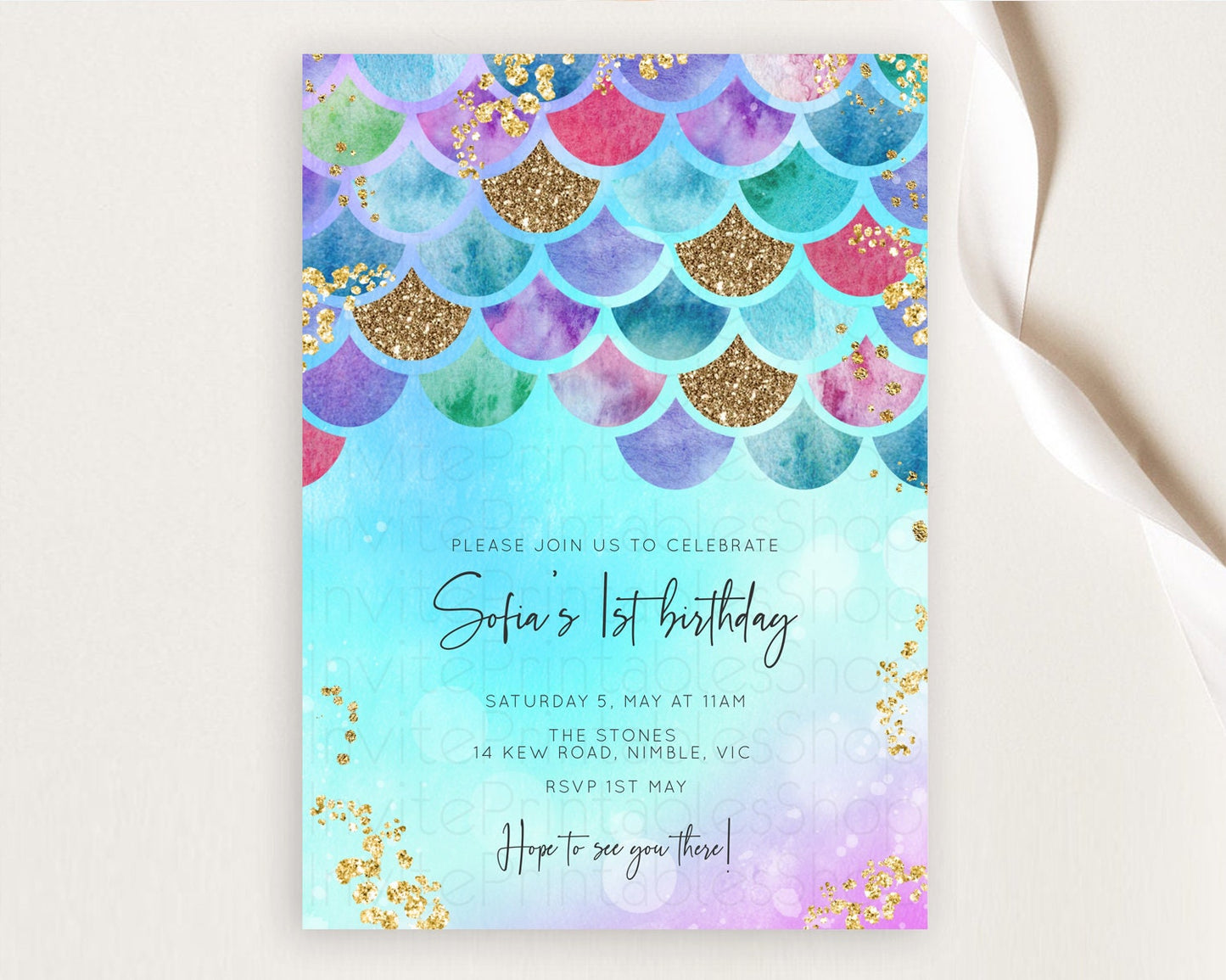 Rainbow Fish Invitation Rainbow Fish Birthday Invitation Watercolor Mermaid Invitation Rainbow Sea Invitation Pastel First Birthday D10581