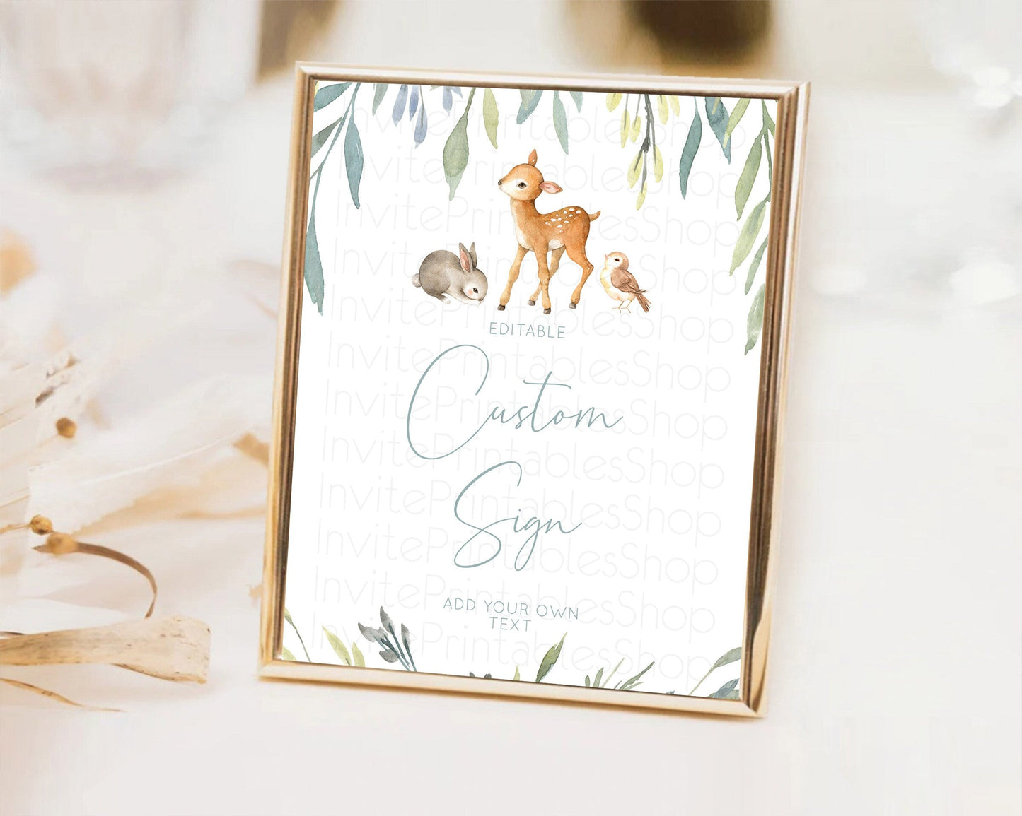 Fawn Deer Sign Pastel Floral Deer Table Sign Decor Enchanted Forest Butterfly Party 1st Birthday Baptism Baby Shower Bridal Shower D10919