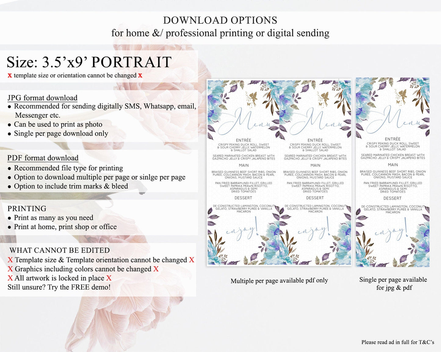 Fairy Menu Fairy Menu Template Enchanted Garden Pastel Floral Butterfly Table Decor Fairy Secret Garden Dinner Dessert Food Menu D10728