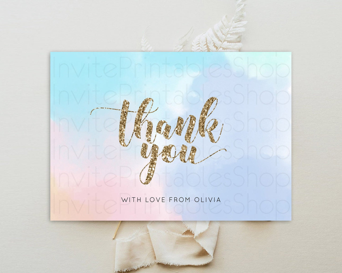 Pastel Thank You Rainbow Thank You Card Colorful Pastel Birthday Thank You Card Confetti Watercolor Pastel Teacher Thank You Cards D10378