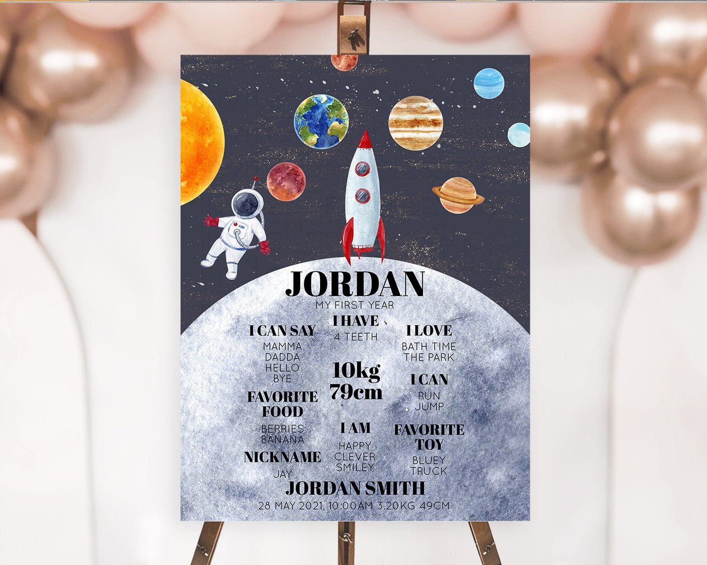 Space First Birthday Milestone Poster Space Milestone Board First Trip Around the Sun Planets Solar System ONE year Birthday Sign D10430