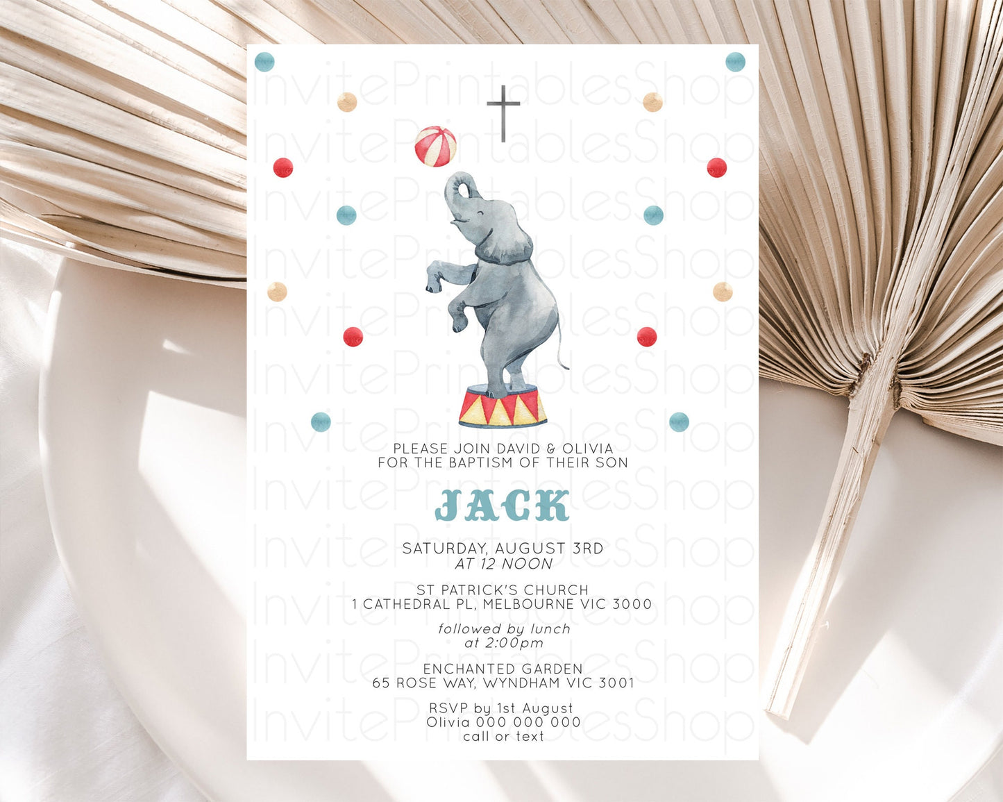 Circus Baptism Invitation Carnival Baptism 1st Birthday Invitation Clown Circus Lion Christening Invitation Circus Tent Elephant D10461