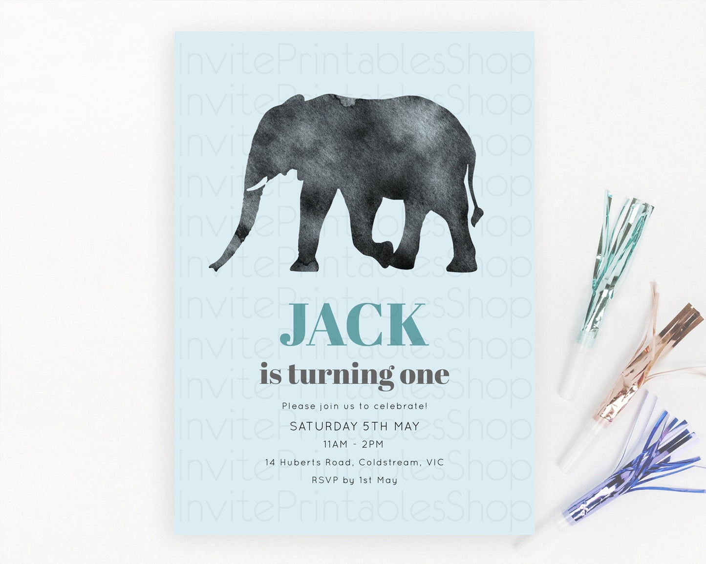 Elephant Birthday Invitation Elephant Invitation Elephant Birthday Safari Elephant Party TWO Wild ONE Jungle Adventure Zoo Birthday D10802