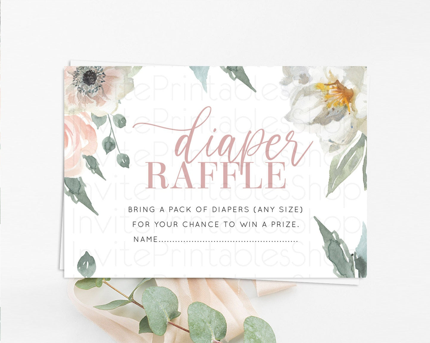 Secret Garden Diaper Raffle Card Boho Wildflower Diaper Raffle Insert Pastel Flower Garden Baby Shower Card Flower Raffle Game D10121