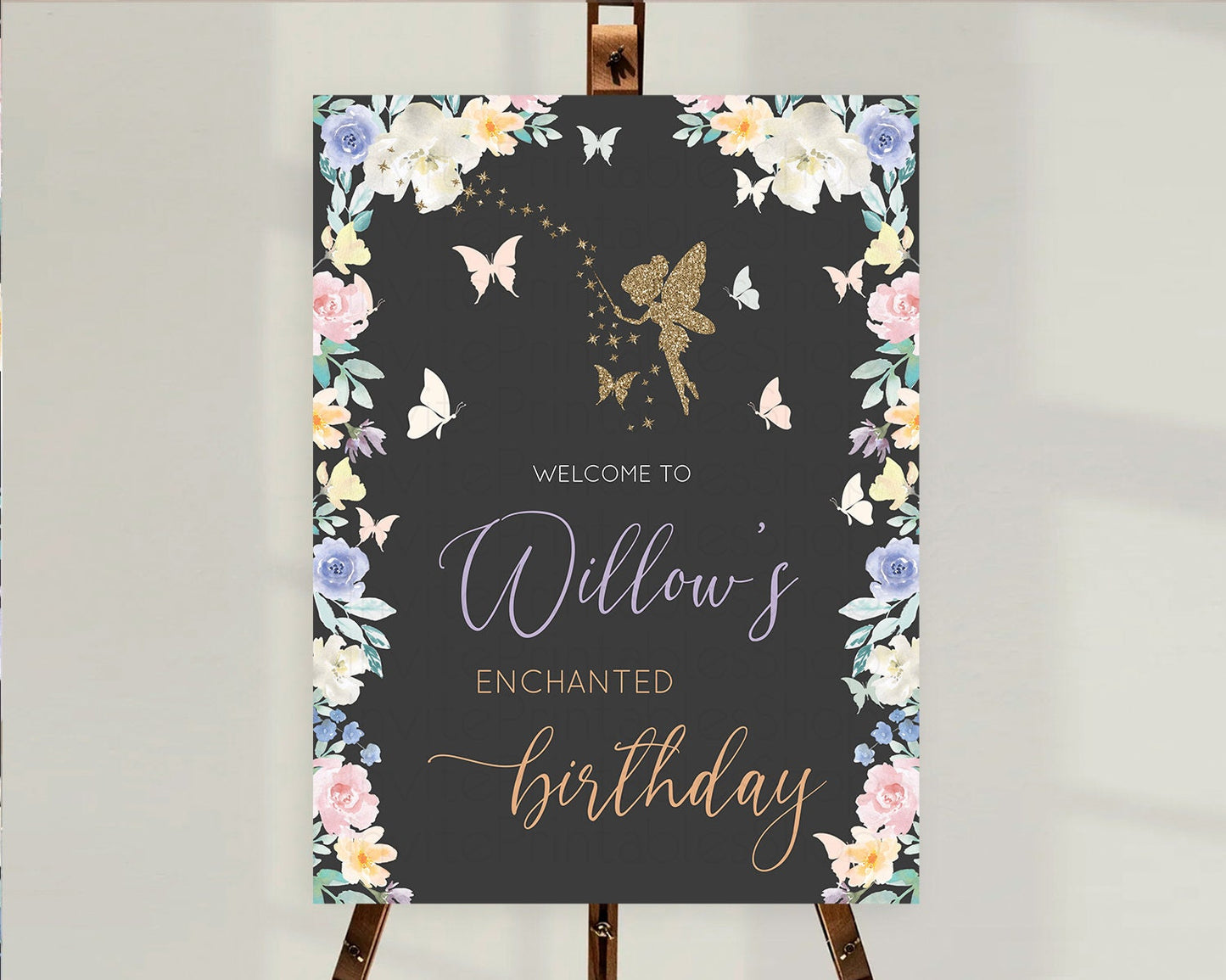 Fairy Welcome Sign Fairy Welcome Board Enchanted Garden Pastel Floral Butterfly Decor Secret Garden First Birthday Welcome Sign D11000