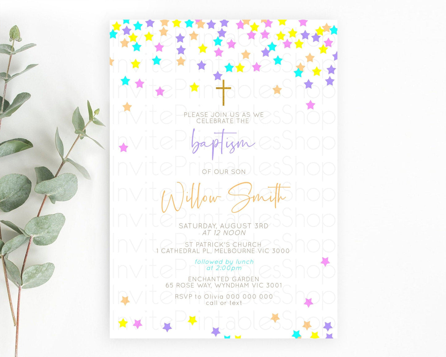 Star Baptism Invitation Pastel Stars Baptism 1st Birthday Invitation Rainbow Colors Confetti Twinkle Little Star Christening Invite D10397