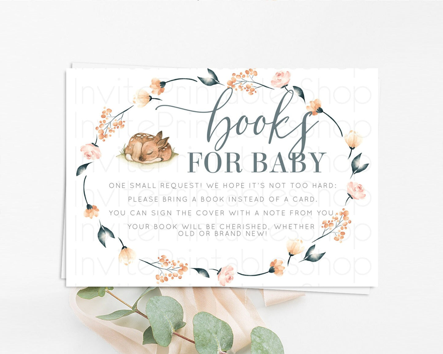 Fawn Books For Baby Card Deer Book Insert Floral Deer Book Card Enchanted Forest Butterfly Pastel Baby Shower Book Poem Request D10790