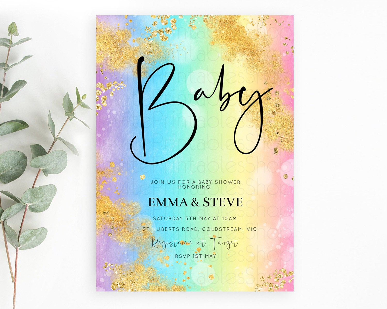 Editable Pastel Baby Shower Invitation Rainbow Baby Shower Invitation Colorf