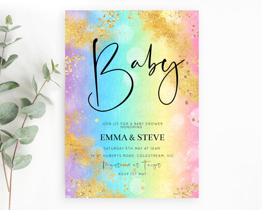 Editable Pastel Baby Shower Invitation Rainbow Baby Shower Invitation Colorf