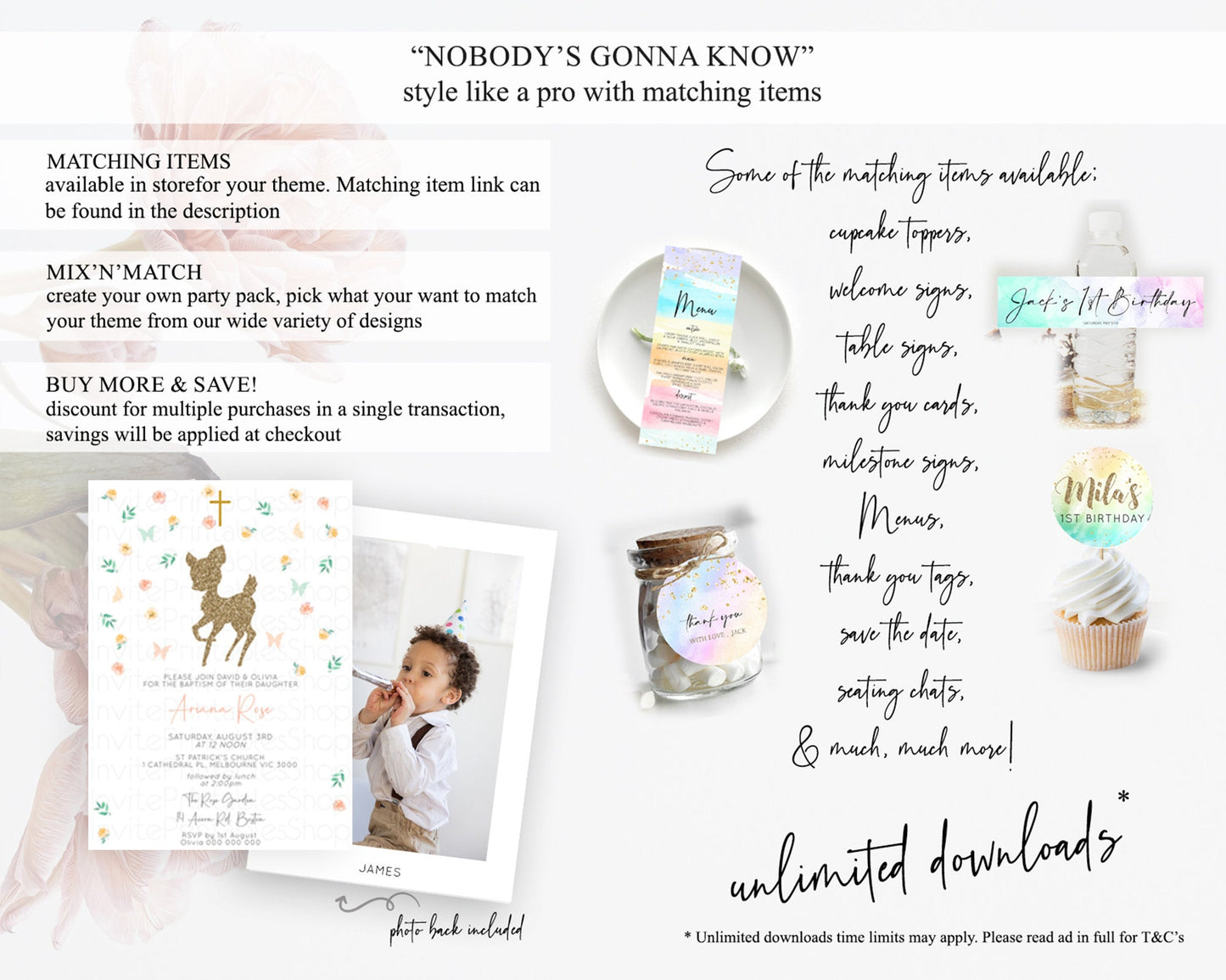 Fawn Baptism Invitation Deer Baptism 1st Birthday Invitation Enchanted Forest Christening Invitation Pastel Garden Butterfly Floral D10355