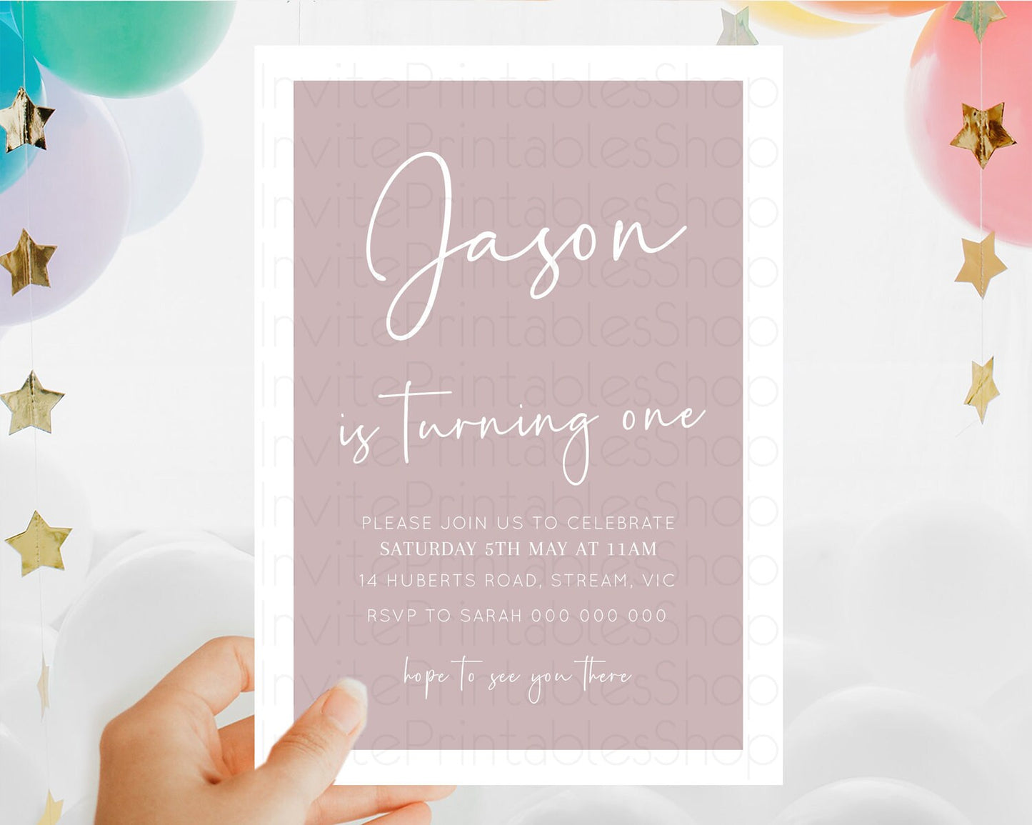 Pink Birthday Invitation Plain Pink Invitation Minimalist Invitation Pastel Pink Invitation Modern Invitation 2nd 1st First Birthday D10936