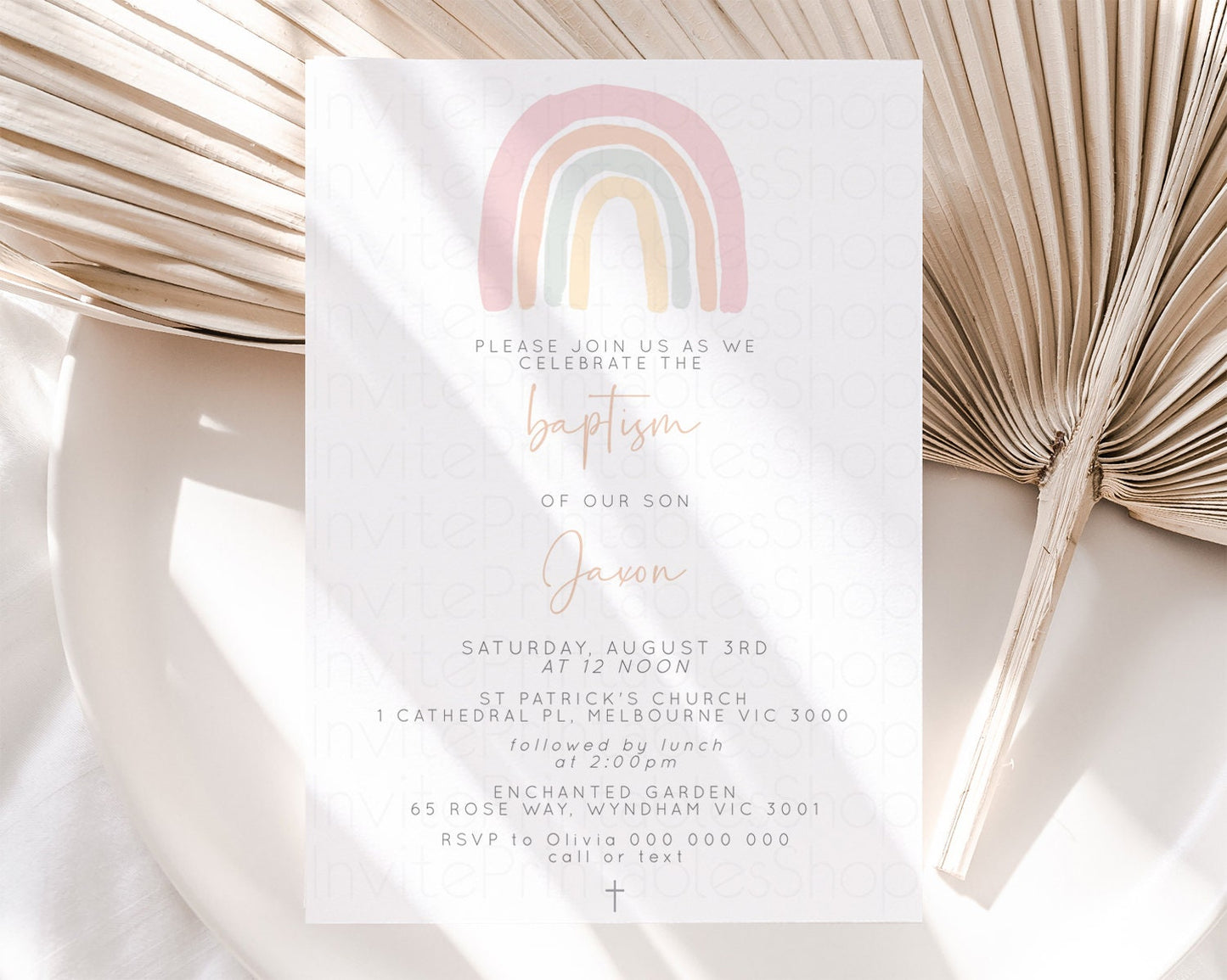 Rainbow Baptism Invitation Pastel Rainbow Christening Invitation Watercolor Rainbow Invite Colorful Rainbow Invite Boho Rainbow Pastel 14