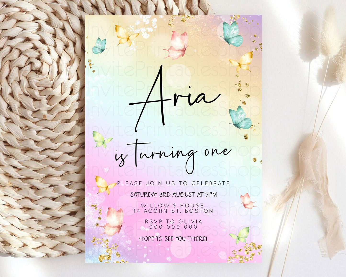 Pastel Butterfly Birthday Invitation Butterfly Birthday Invitation Whimsical Butterfly Enchanted Garden 1st 2nd Birthday Invitation D23138