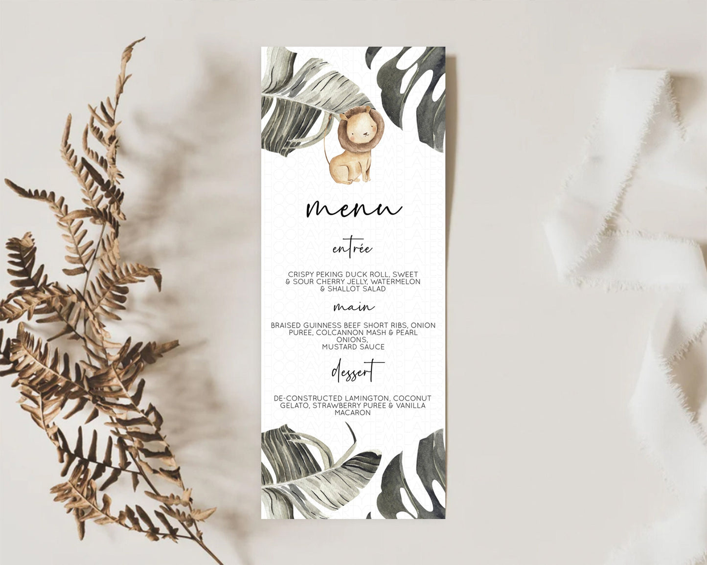 Editable Lion Menu Lion Menu Template Lion Party Table Decor Safari Adventur
