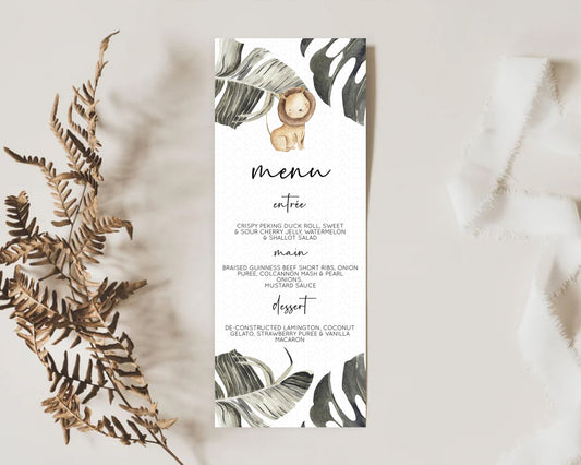 Editable Lion Menu Lion Menu Template Lion Party Table Decor Safari Adventur